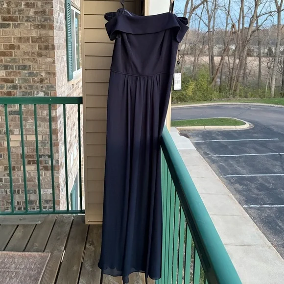 🆕 Adrianna Papell Midnight Crepe Chiffon Gown Elegant Formal Maxi Dress Size 8 - Picture 4 of 16